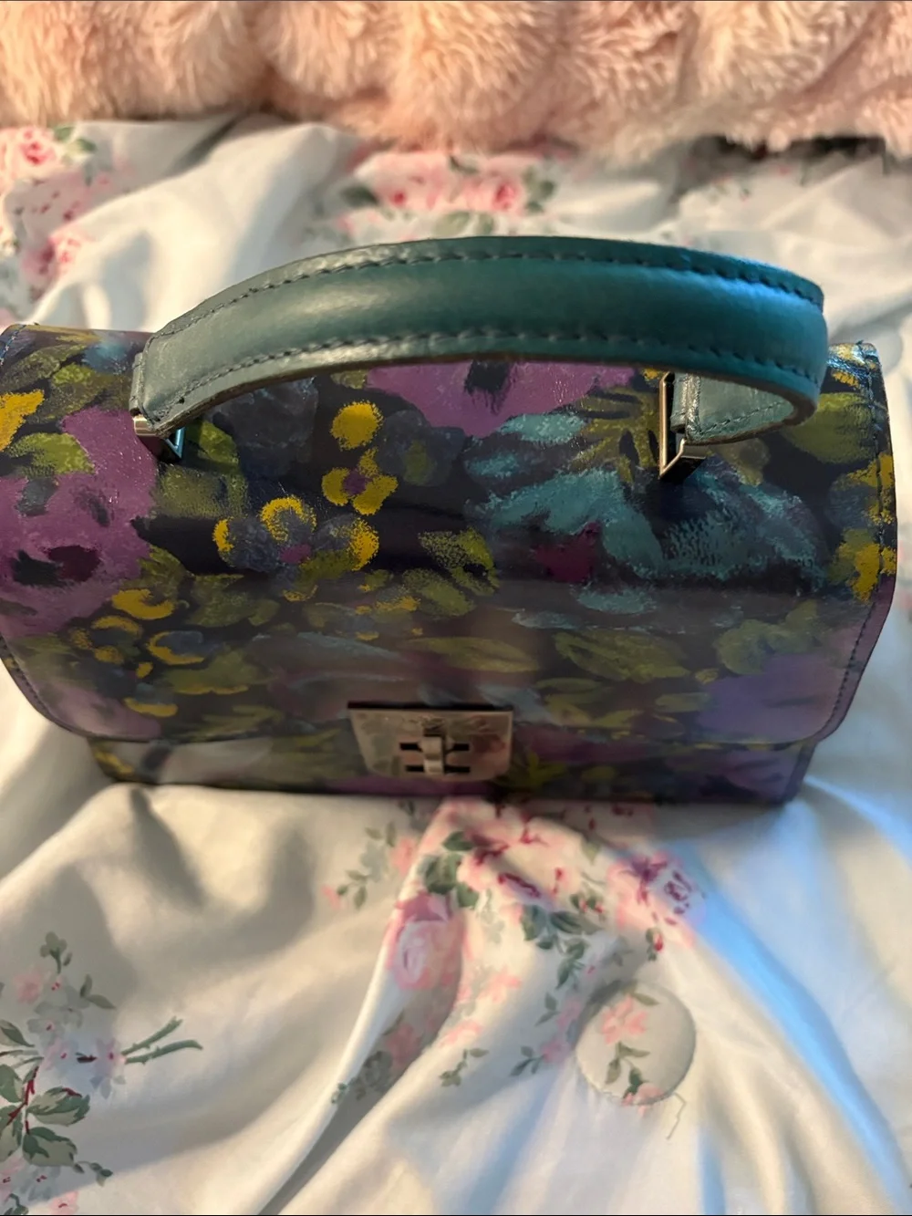 Patricia Nash Floral Painted Leather Top-Handle Bag in Black, Purple, Yellow